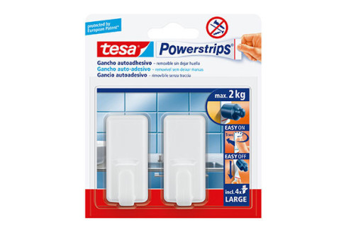 POWERSTRIPS 2 GANCHOS GRANDES CLASICOS BLANCOS 4 TIRAS 58010