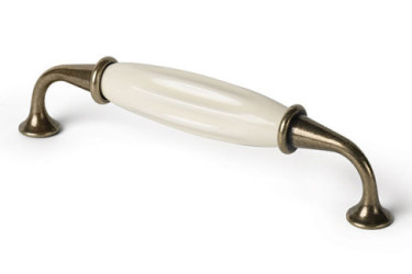 TIRADOR BRONCE ENVEJECIDO-PORCELANA BEIGE 3948BBE 128MM