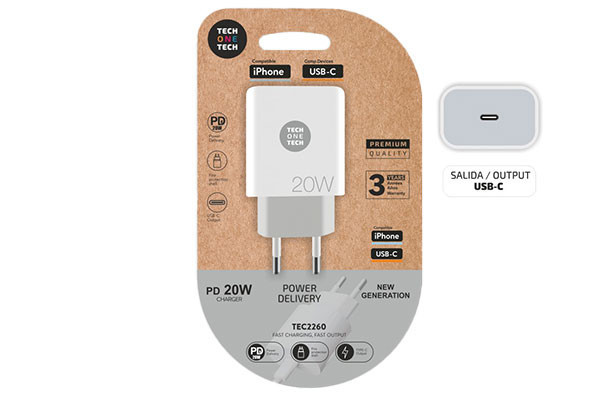 CARGADOR PD 20W ULTRARAPIDO BLANCO TECH ONE TECH SIN CABLE