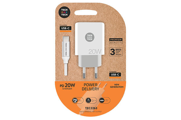 CARGADOR PD 25W ULTRARAPIDO BLANCO TECH ONE TECH CABLE USB-C
