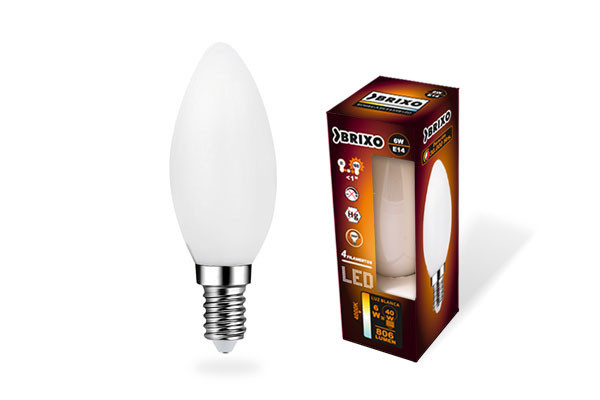 BOMBILLA LED 4 FILAMENTOS VELA E14 BRIXO 6W 4000K 806L  801210