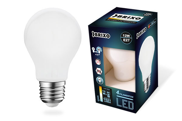 BOMBILLA LED FILAMENTOS STANDAR E27 BRIXO 4 FILAMENTOS  12W 6500K 1521L  801450 / 801208