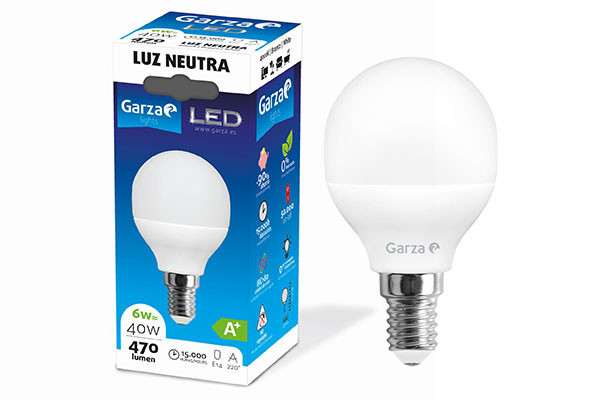 BOMBILLA LED GARZA ESFERICA E14 4000K 6W