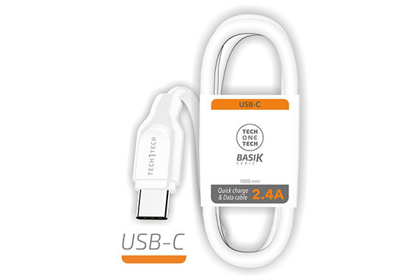 CABLE BASIK BLANCO 1 MT. 2.4A TECH ONE TECH USB-A a USB-C