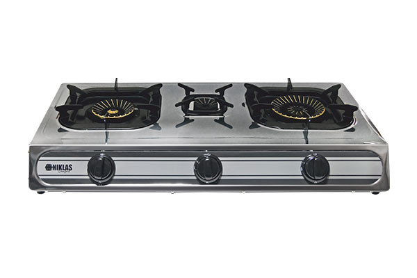 COCINA GAS INDUSTRIAL PANEL INOXIDABLE NIKLAS 3 FUEGOS  800018