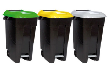 CUBO BASURA 120 L. PEDAL TAPA AMARILLA