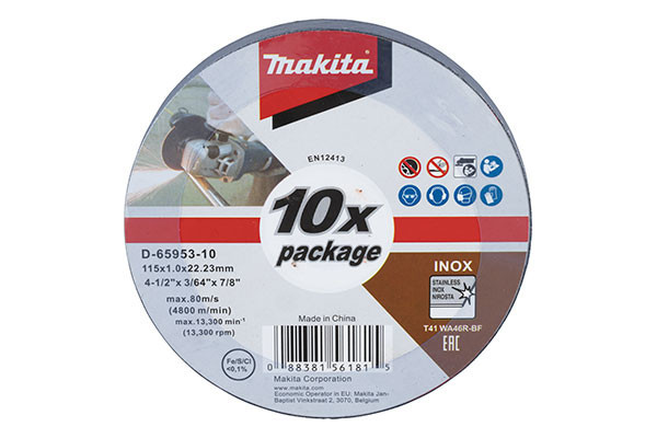 PACK 10 DISCOS CORTE INOX 115X1.0X22 WA46R D-65953-10 MAKITA