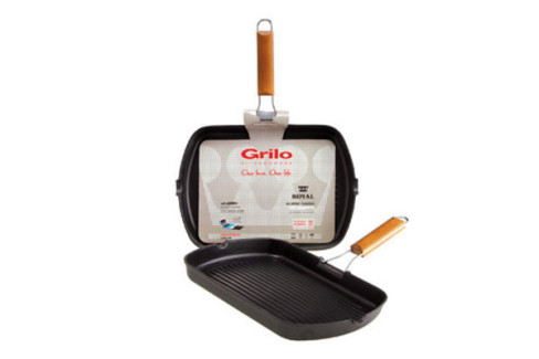 GRILL ALUMINIO FUNDIDO ANTIADHERENTE ONDULADO MANGO PLEGABLE 36X25 CM