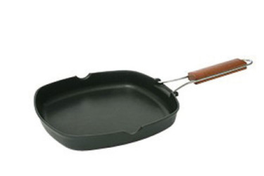 GRILL ALUMINIO FUNDIDO ANTIADHERENTE LISO MANGO PLEGABLE 28X28 CM