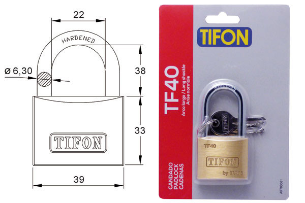CANDADO LATON TIFON BLISTER AL 40 MM