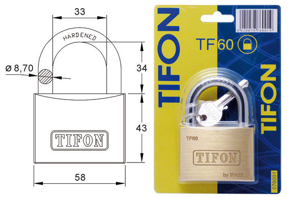 CANDADO LATON TIFON BLISTER AN 60 MM